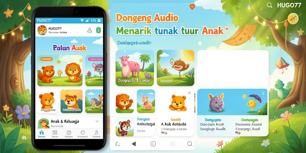 Tampilan antarmuka HUGO77 yang menarik dan ramah anak.
