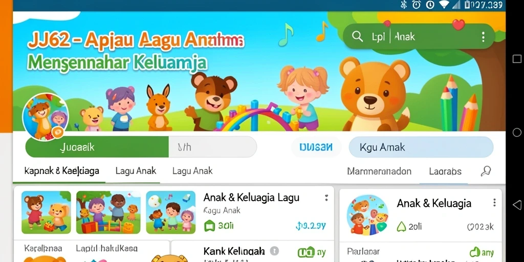 Tampilan antarmuka aplikasi JJ62 yang menyenangkan untuk anak-anak.