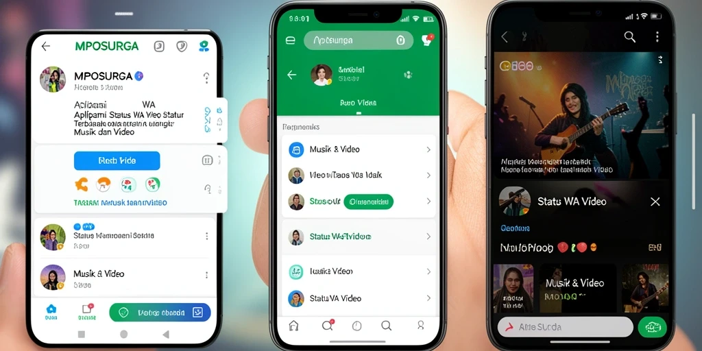 Antarmuka MPOSURGA menampilkan koleksi video status yang menarik.
