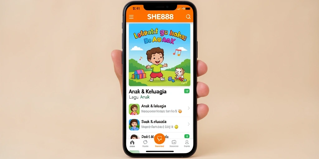 Tampilan antarmuka aplikasi SHE888 yang colorful dan ramah anak.