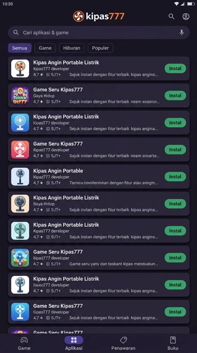 Tampilan katalog aplikasi kipas777